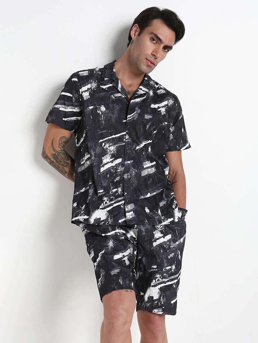 men cuban collar shorts & shirt co ords set