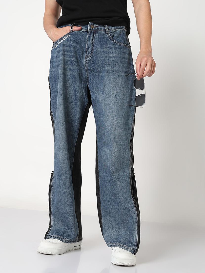 men color blocked mid rise side zipped baggy jean - 21908980 - Zoom Image - 0
