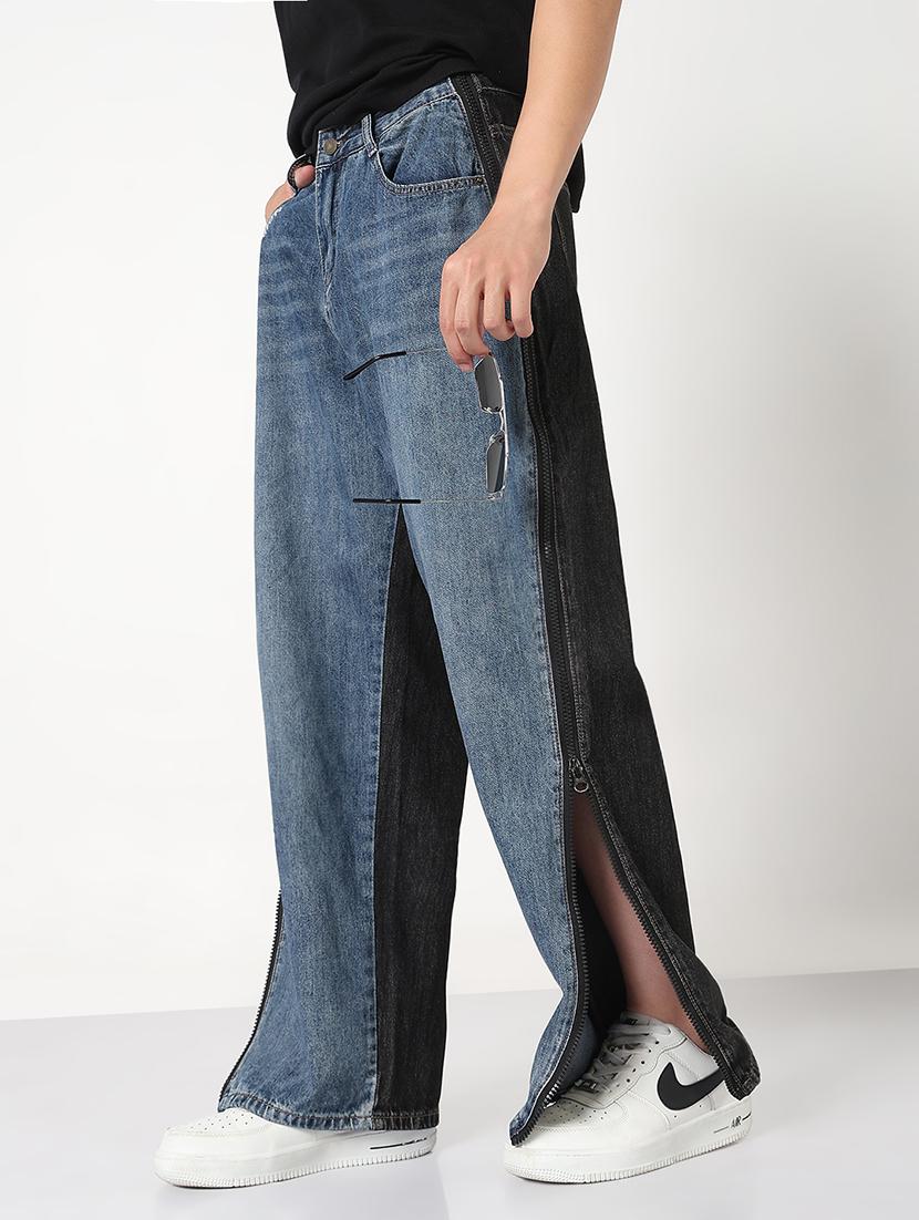 men color blocked mid rise side zipped baggy jean - 21908980 - Standard Image - 2