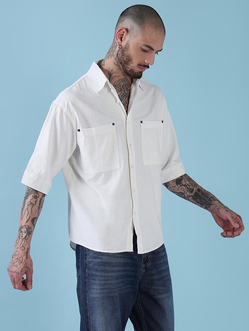 men solid short sleeve regular fit casual shirt - 21909015 - Standard Image - 2