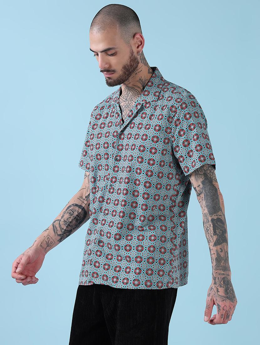 men printed cuban collared casual shirt - 21909016 - Standard Image - 2