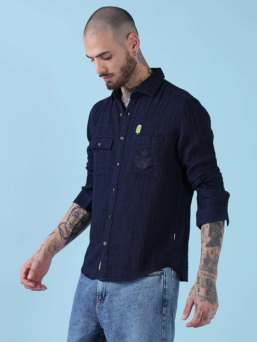 men solid collared long sleeves casual shirt - 21909022 -  Standard Image - 2