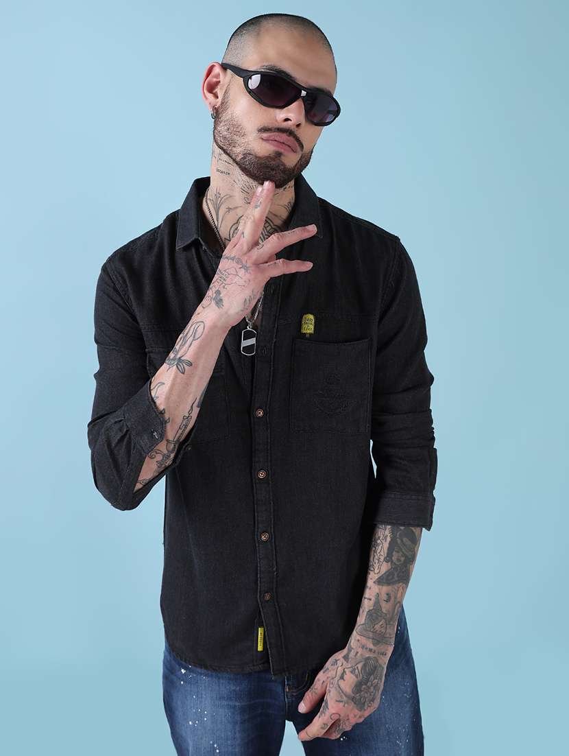 men solid long sleeve slim fit casual shirt - 21909023 -  Zoom Image - 0