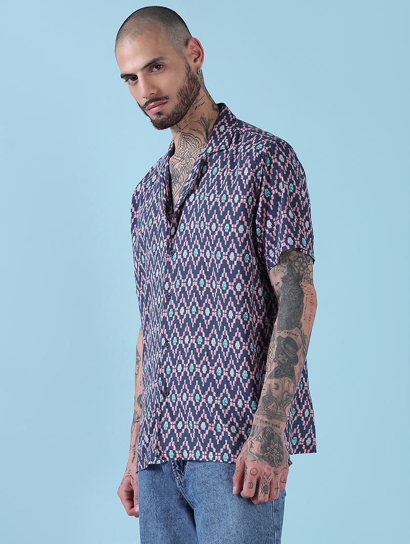 men printed cuban collared casual shirt - 21909026 - Standard Image - 2