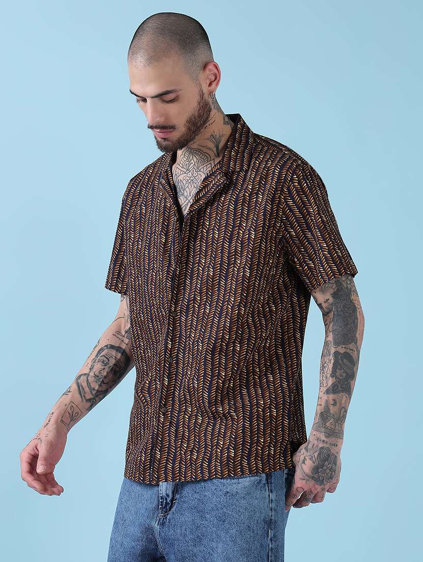men printed cuban collared casual shirt - 21909027 -  Standard Image - 2