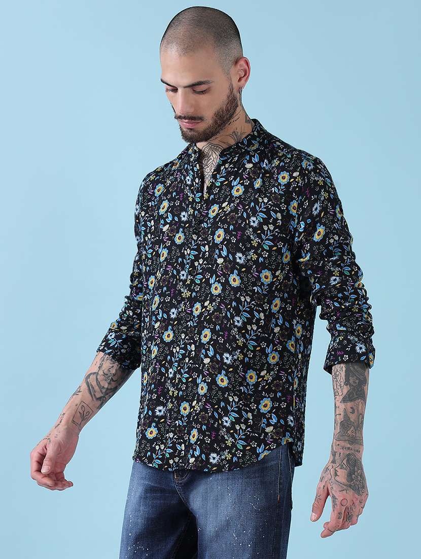 men floral printed mandarin neck casual shirt - 21909030 -  Standard Image - 2