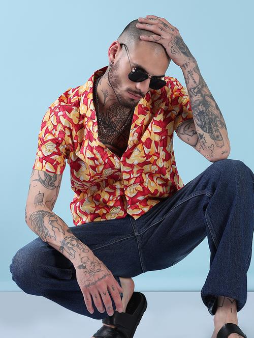 men printed cuban collared casual shirt - 21909032 -  Standard Image - 0