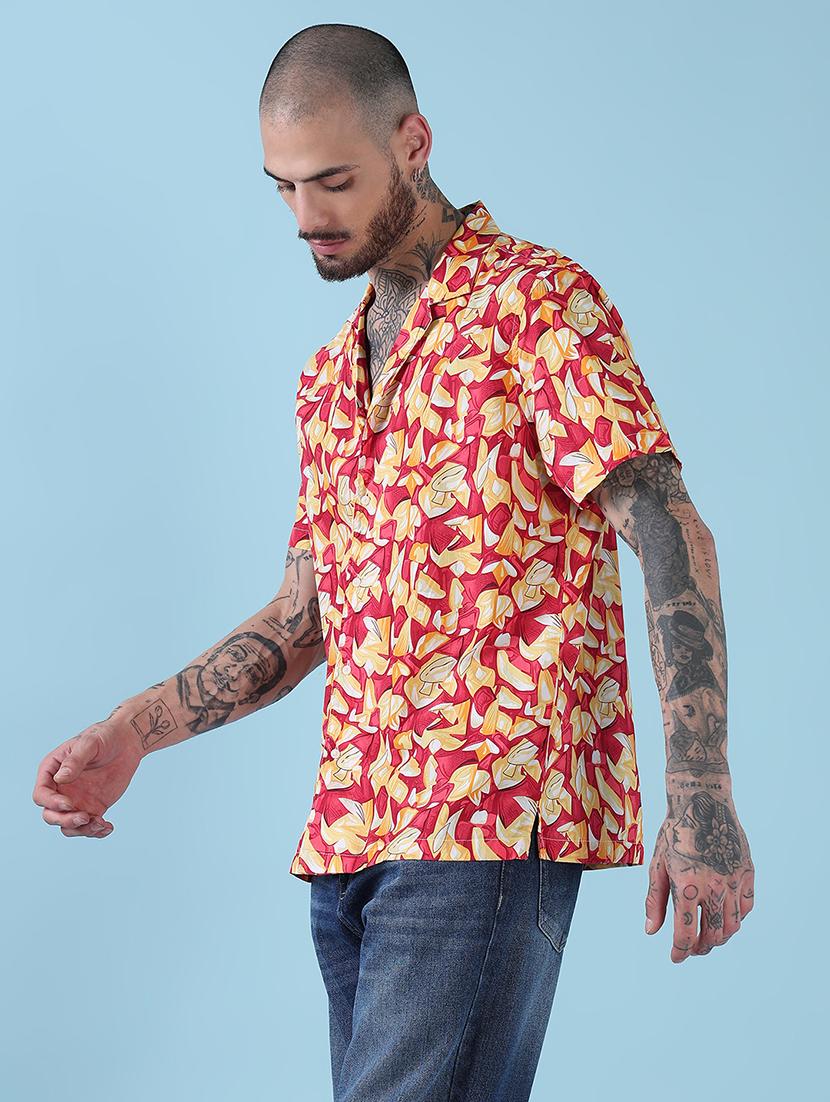 men printed cuban collared casual shirt - 21909032 - Standard Image - 2
