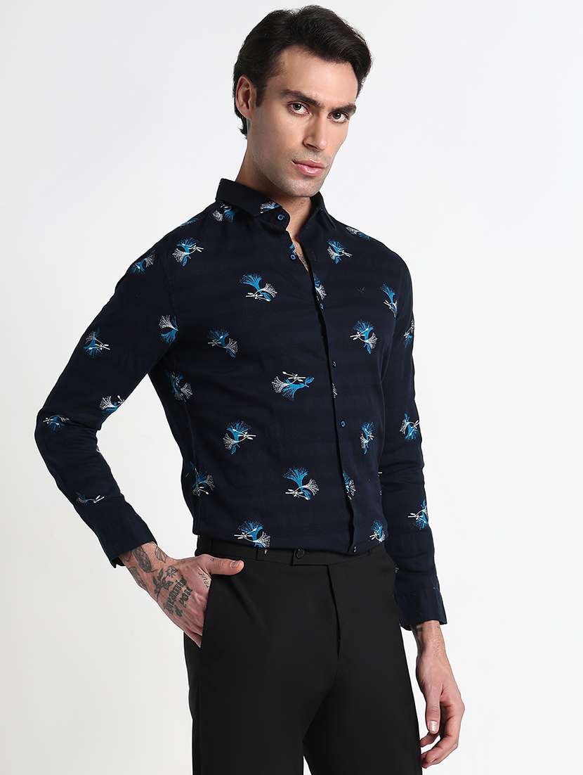 men printed long sleeve slim fit formal shirt - 21909044 -  Standard Image - 2