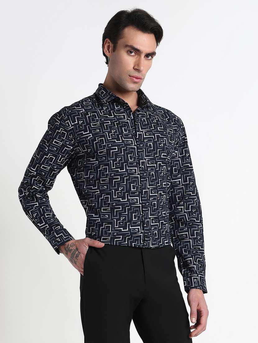 men printed collared long sleeves shirt - 21909058 -  Standard Image - 2