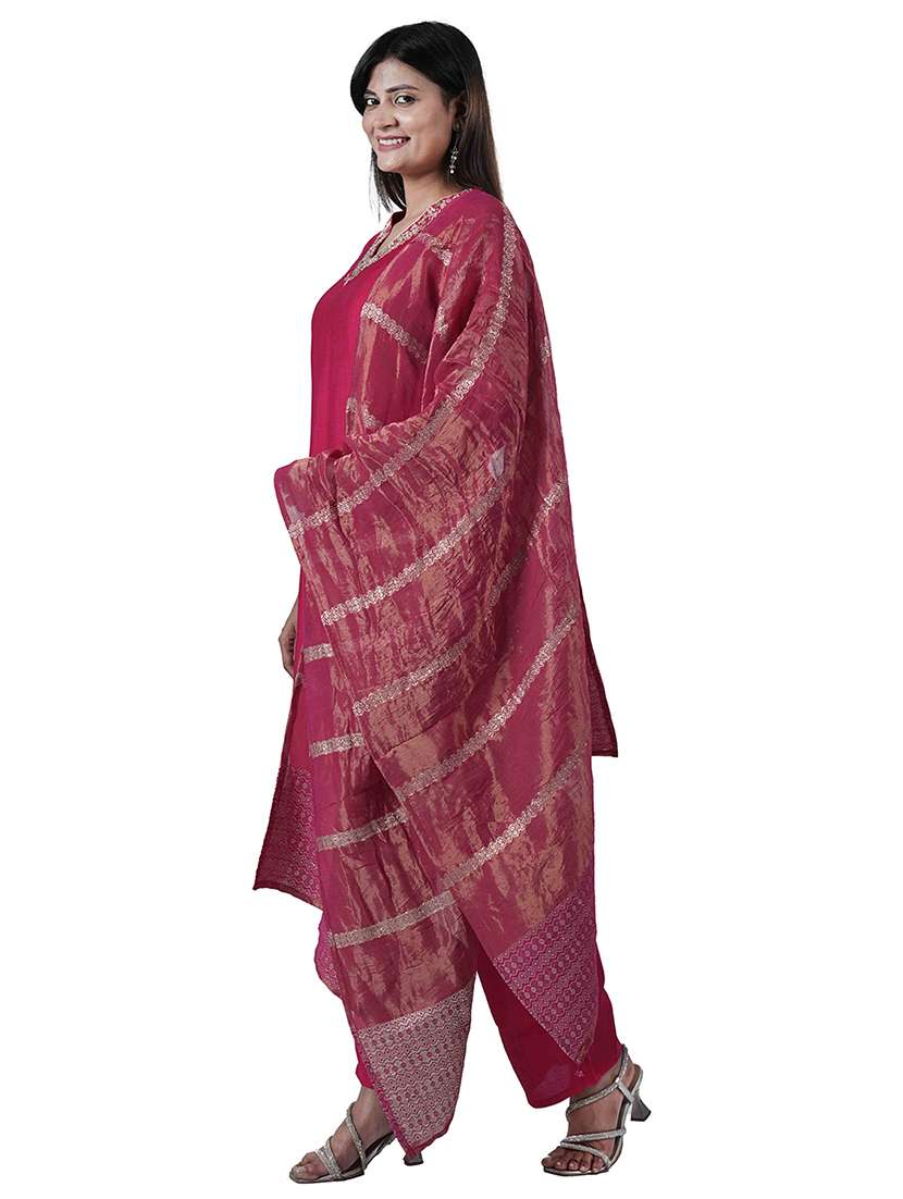 women three quarter sleeve kurta pant with dupatta set - 21909077 -  Standard Image - 2