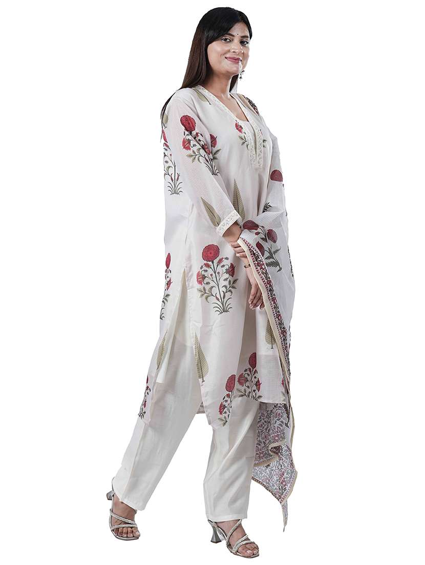 women three quarter sleeve kurta pant with dupatta set - 21909088 -  Standard Image - 2