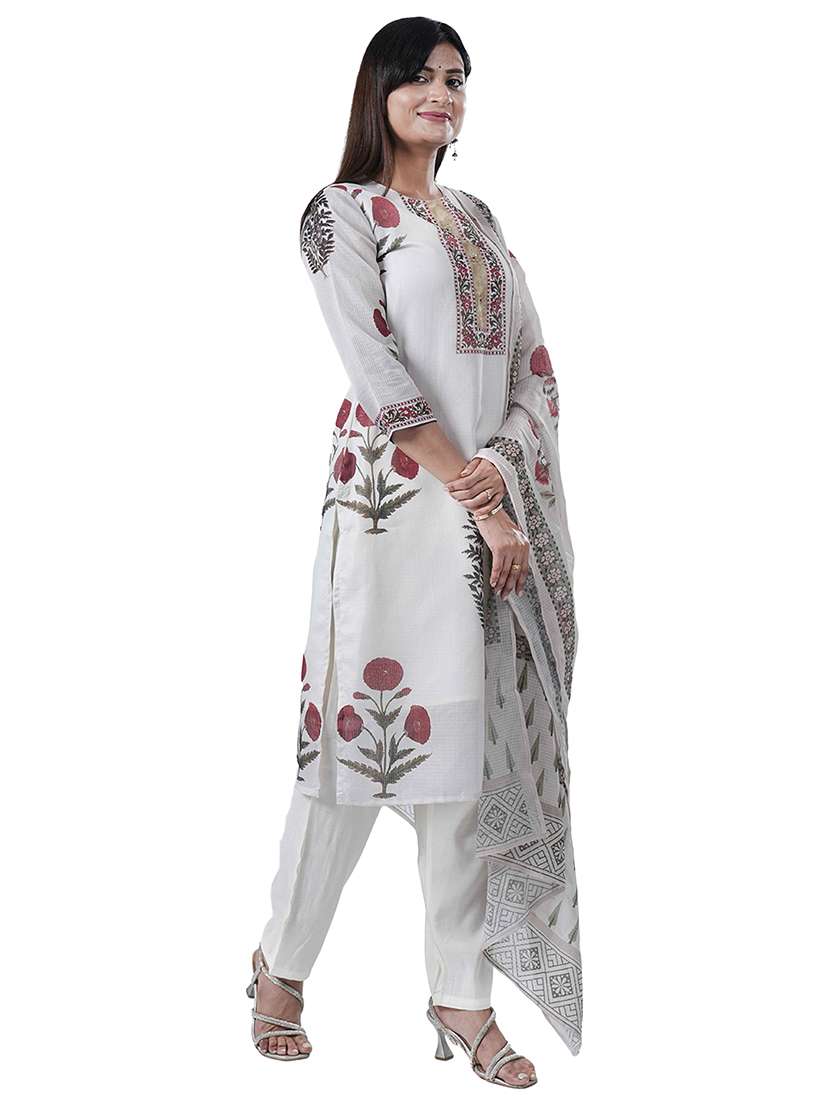 women three quarter sleeve kurta pant with dupatta set - 21909089 -  Standard Image - 2