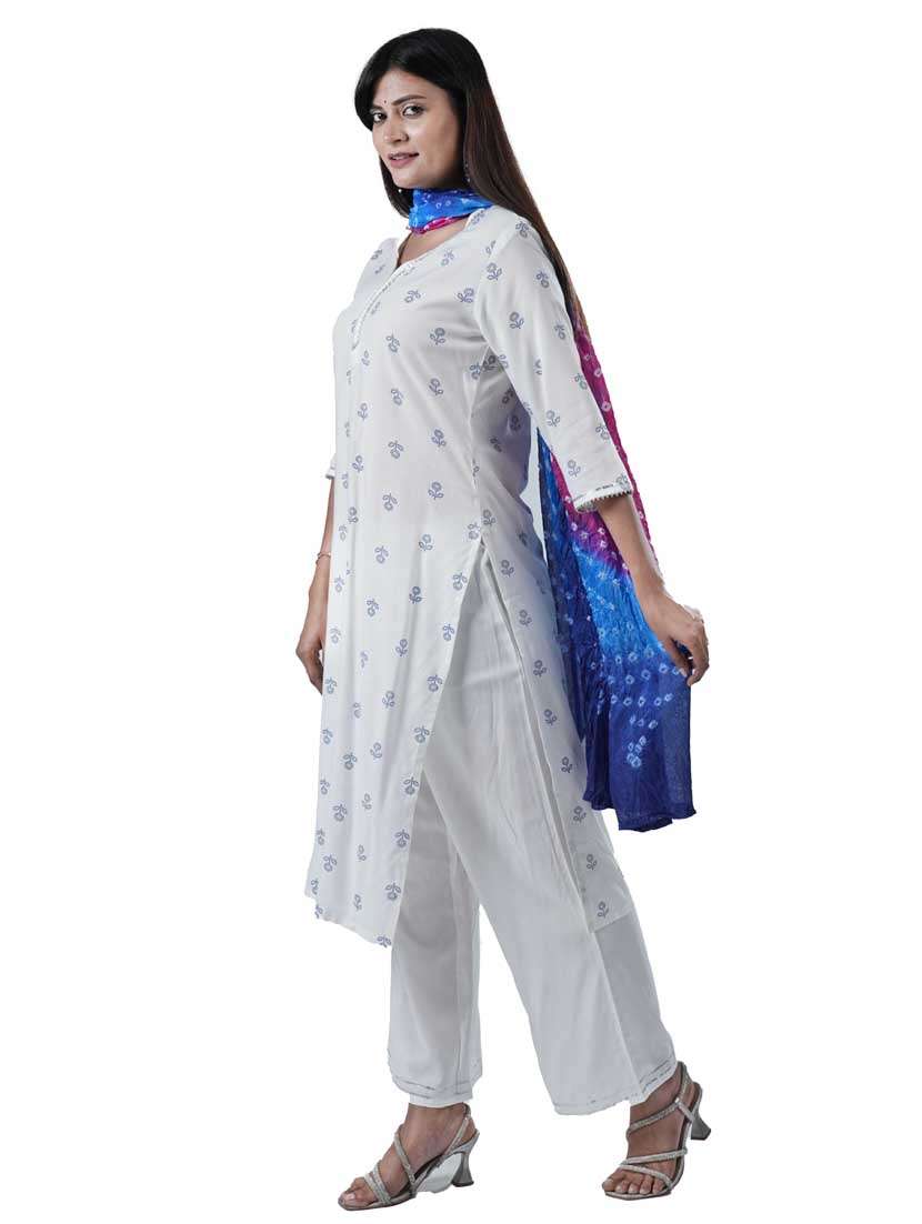 women three quarter sleeve kurta palazzo with dupatta set - 21909100 -  Standard Image - 2