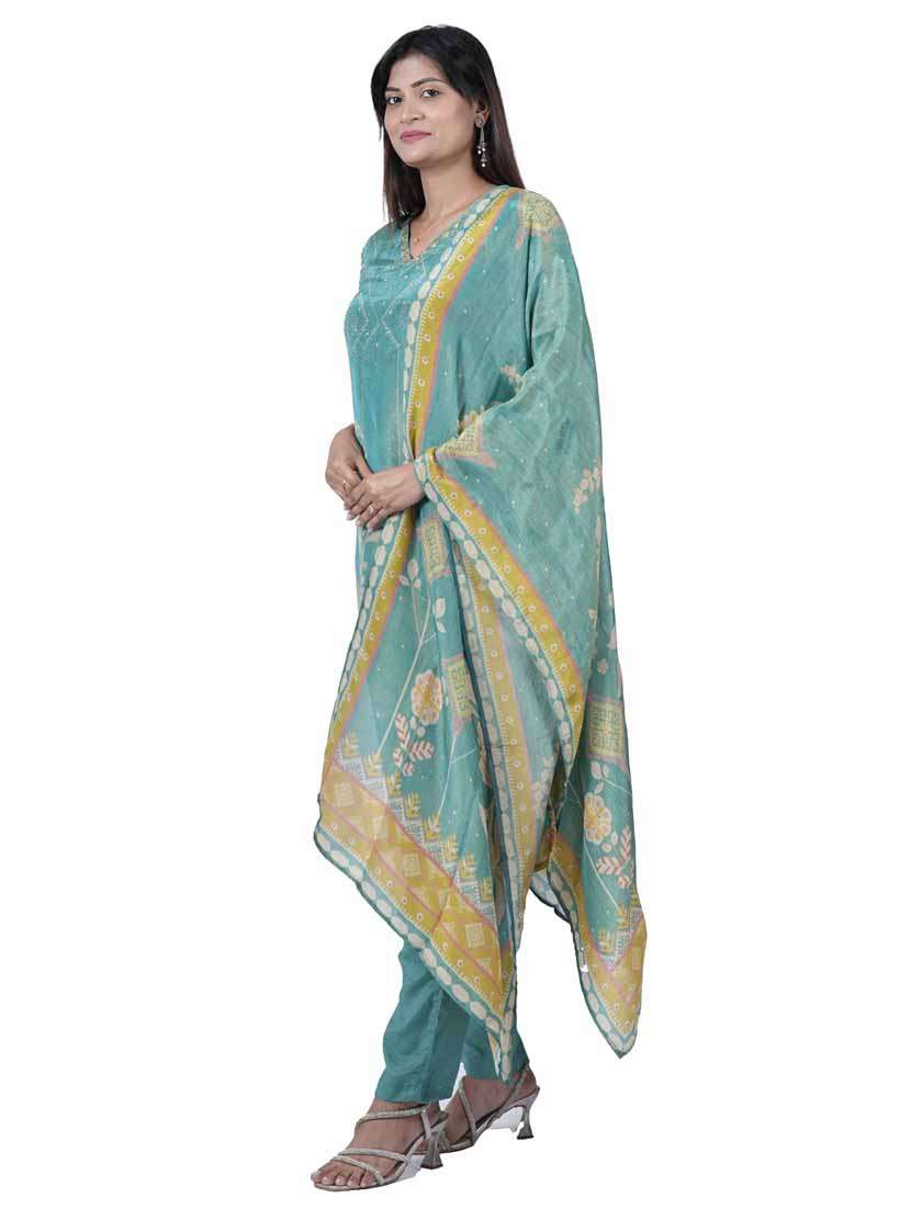 women three quarter sleeve kurta pant with dupatta set - 21909109 -  Standard Image - 2