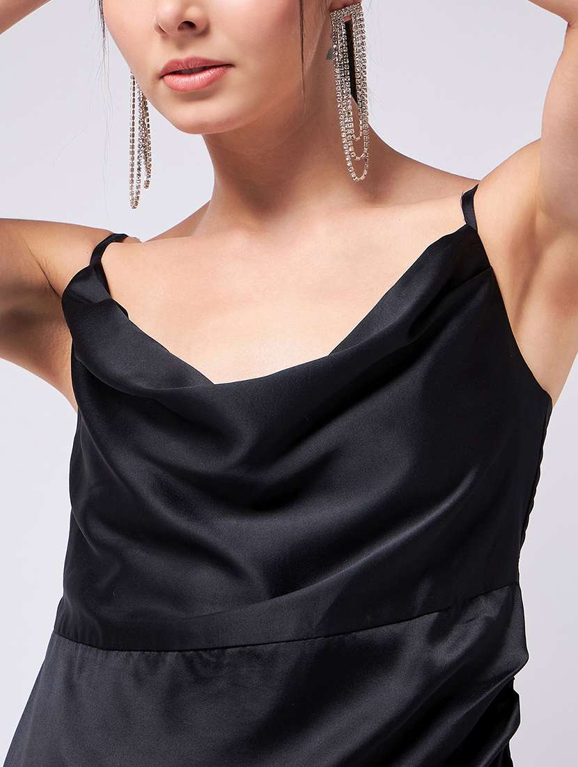 women solid cowl neck shoulder strap dress - 21909127 -  Standard Image - 2