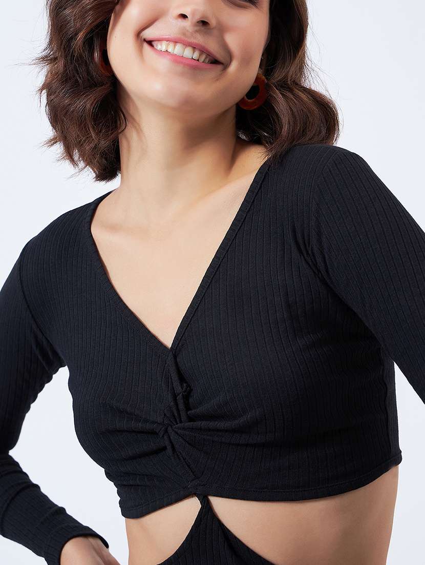 women solid long sleeve cut out bodycon dress - 21909137 -  Standard Image - 2