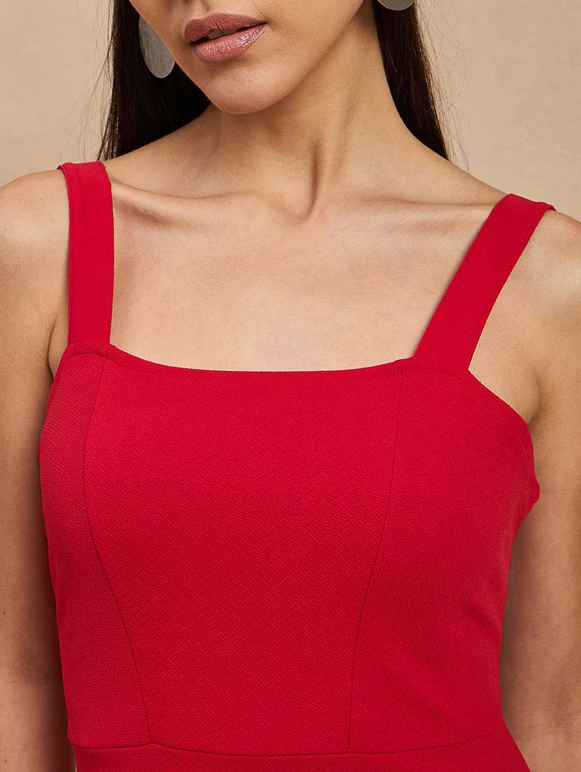 women solid shoulder strap fit & flare dress - 21909142 - Standard Image - 2