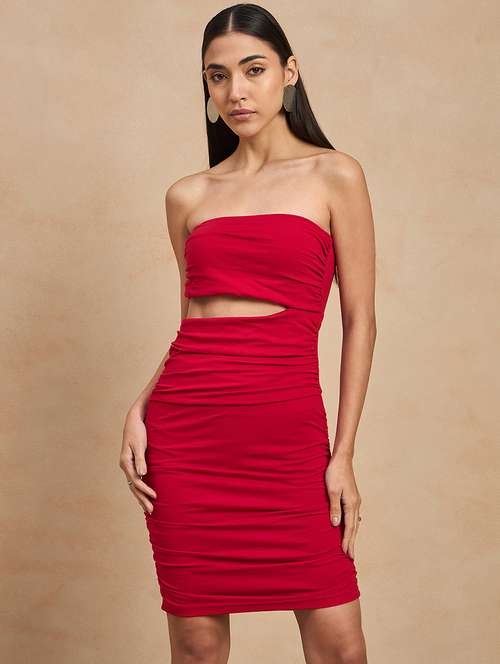 women solid cut out tube ruched dress - 21909177 -  Standard Image - 0