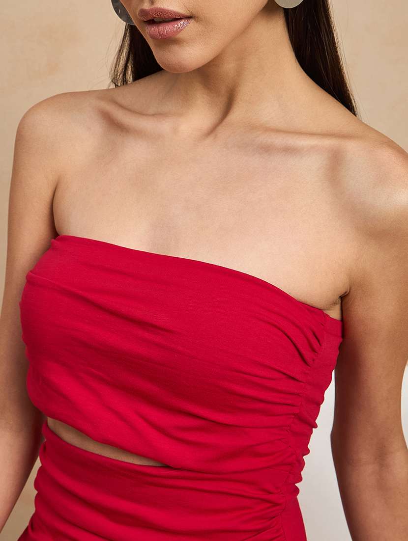 women solid cut out tube ruched dress - 21909177 - Standard Image - 2