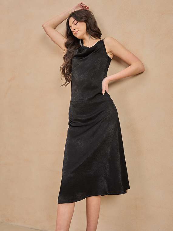 women solid cowl neck shoulder strap a-line dress - 21909194 -  Zoom Image - 0