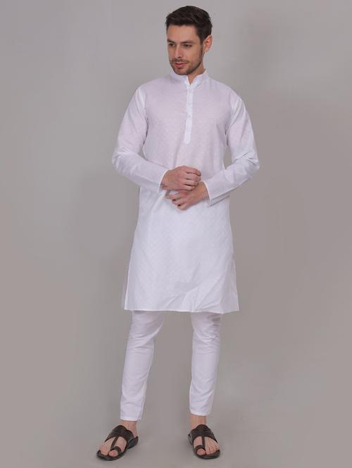 men solid long sleeves kurta trouser set - 21909280 - Standard Image - 0