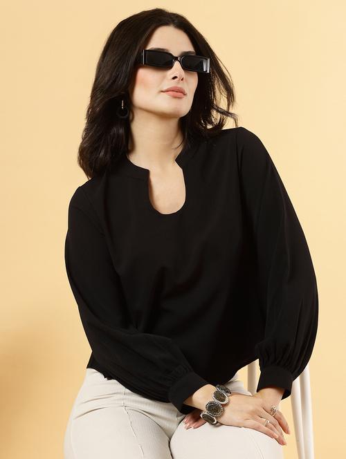 women solid puff sleeves regular top - 21909349 -  Standard Image - 0