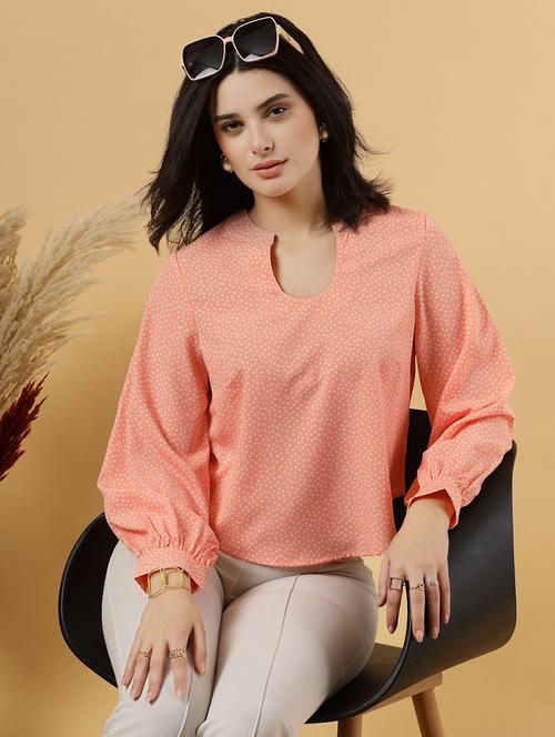 women polka doted puff sleeves regular top - 21909350 -  Standard Image - 0