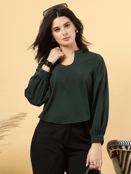 women solid puff sleeves regular top - 21909352 -  Standard Image - 0