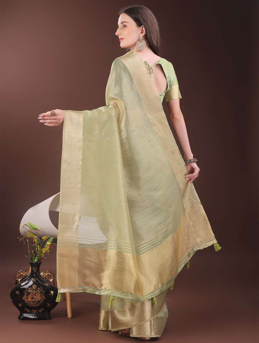 women striped bordered saree with blouse - 21909389 -  Standard Image - 2