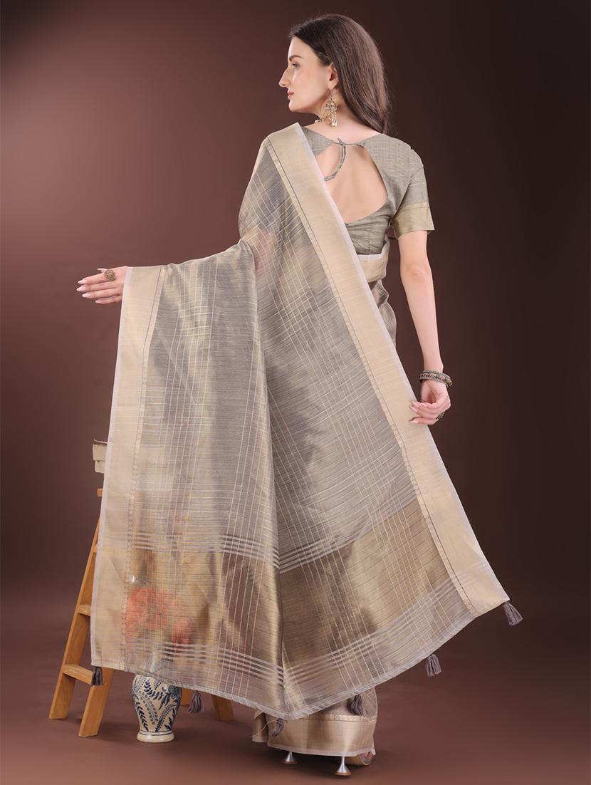 women checkered bordered saree with blouse - 21909397 - Standard Image - 2