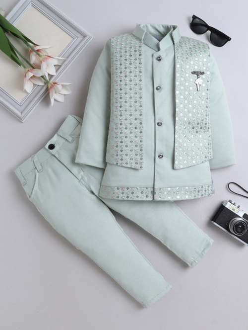 boys embroidered sherwani set with jacket - 21909475 -  Standard Image - 0