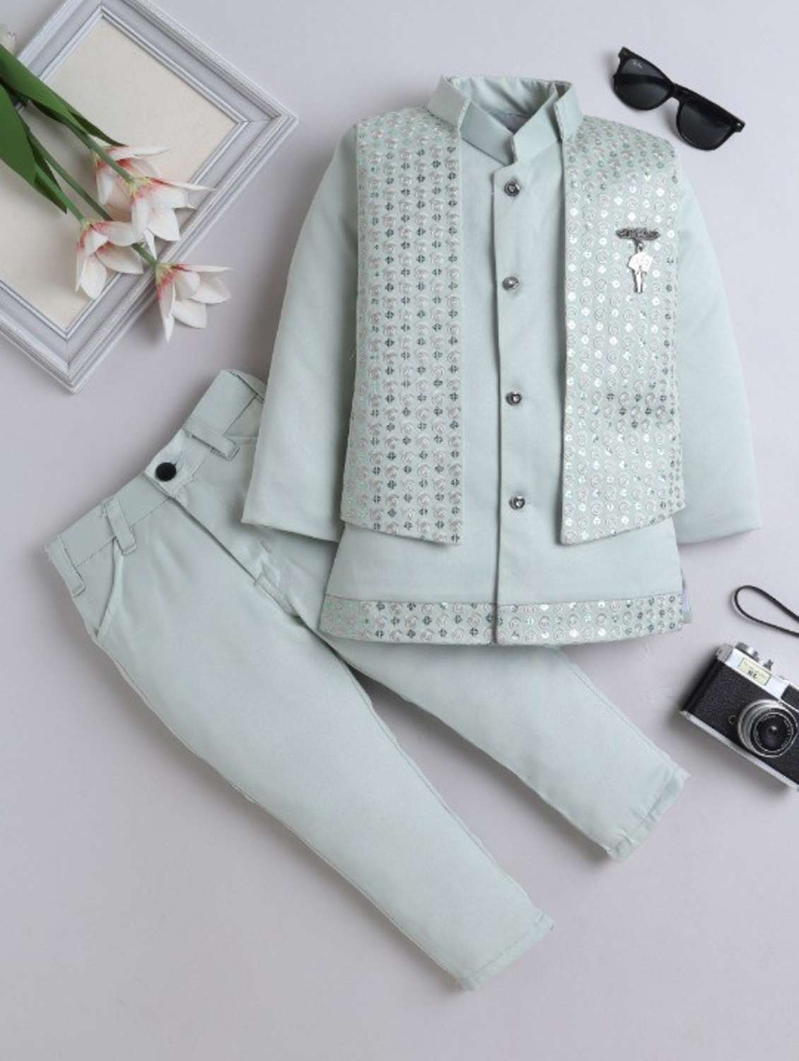 boys embroidered sherwani set with jacket