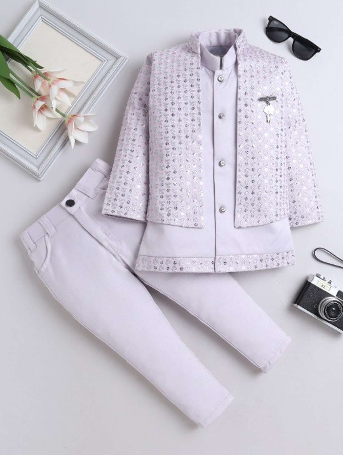 boys embroidered sherwani set with jacket