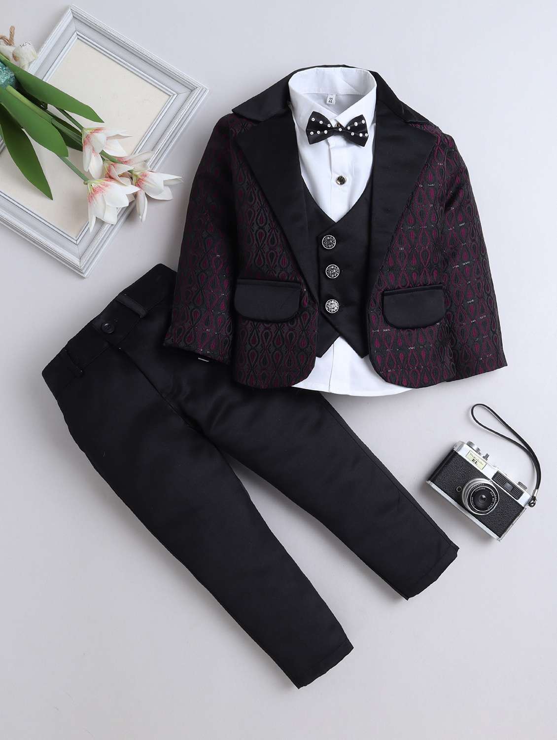boys self design three piece suit set
