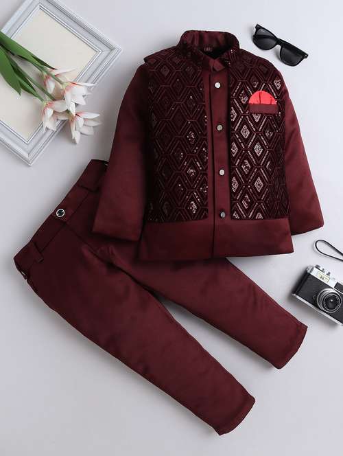 boys embroidered sherwani set with jacket - 21909495 - Standard Image - 0