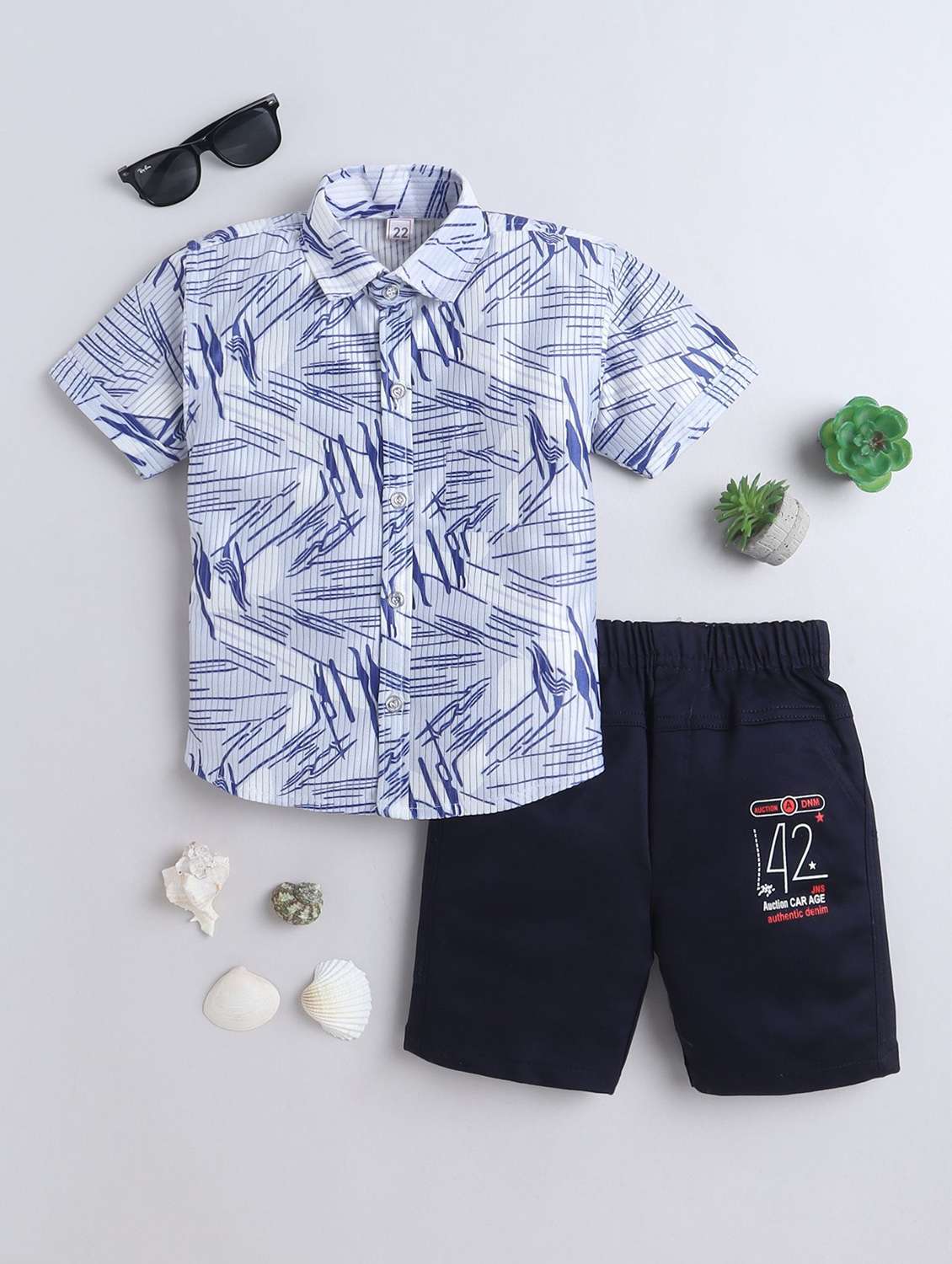 boys printed shirt & shorts casual wear set