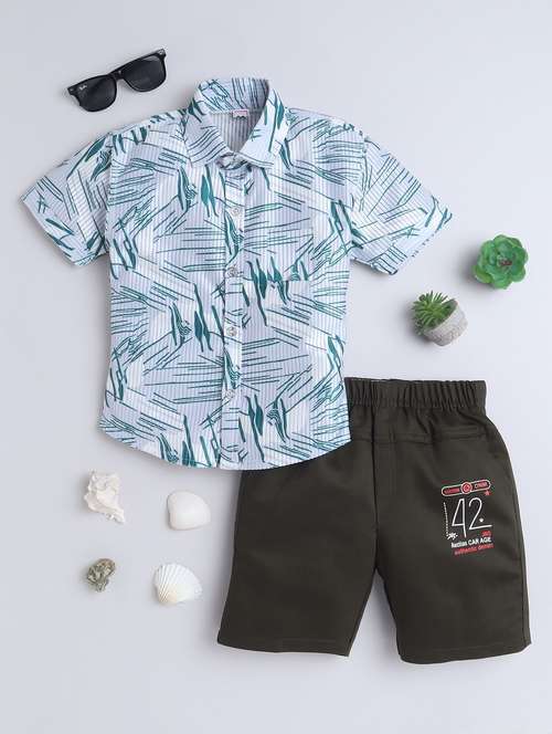 boys printed shirt & shorts casual wear set