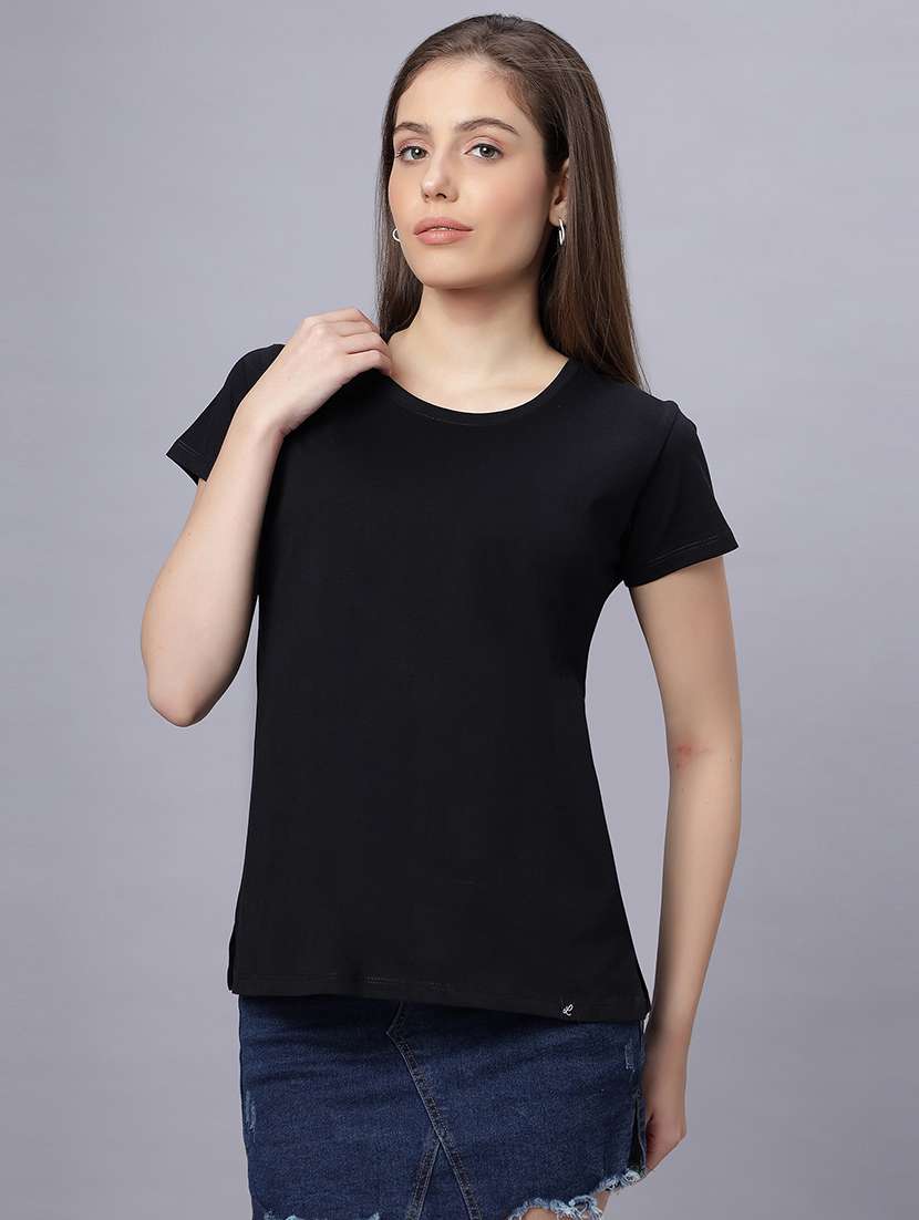 women solid short sleeves regular fit t-shirt