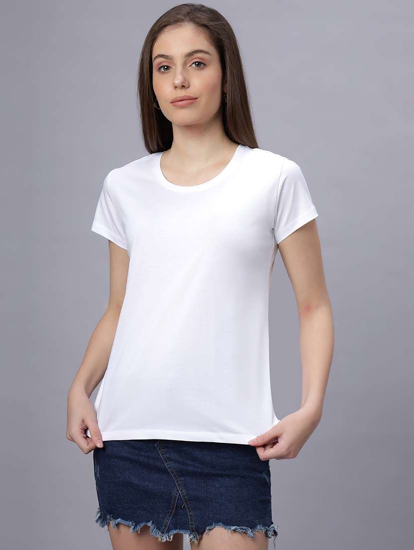 women solid short sleeves regular fit t-shirt
