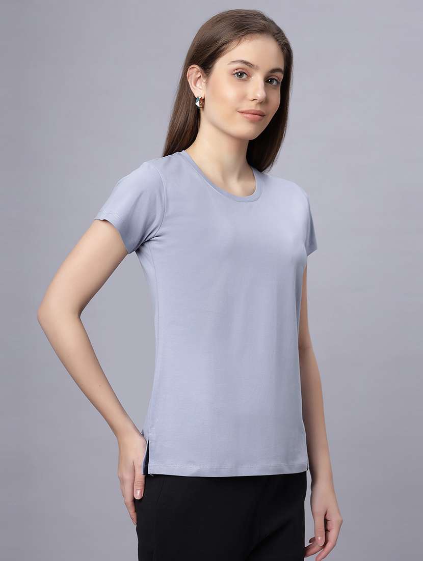 women solid short sleeves regular fit t-shirt - 21909522 -  Standard Image - 2