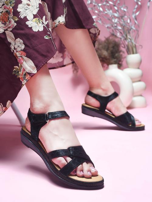 women black ankle strap sandal - 21909548 - Standard Image - 0