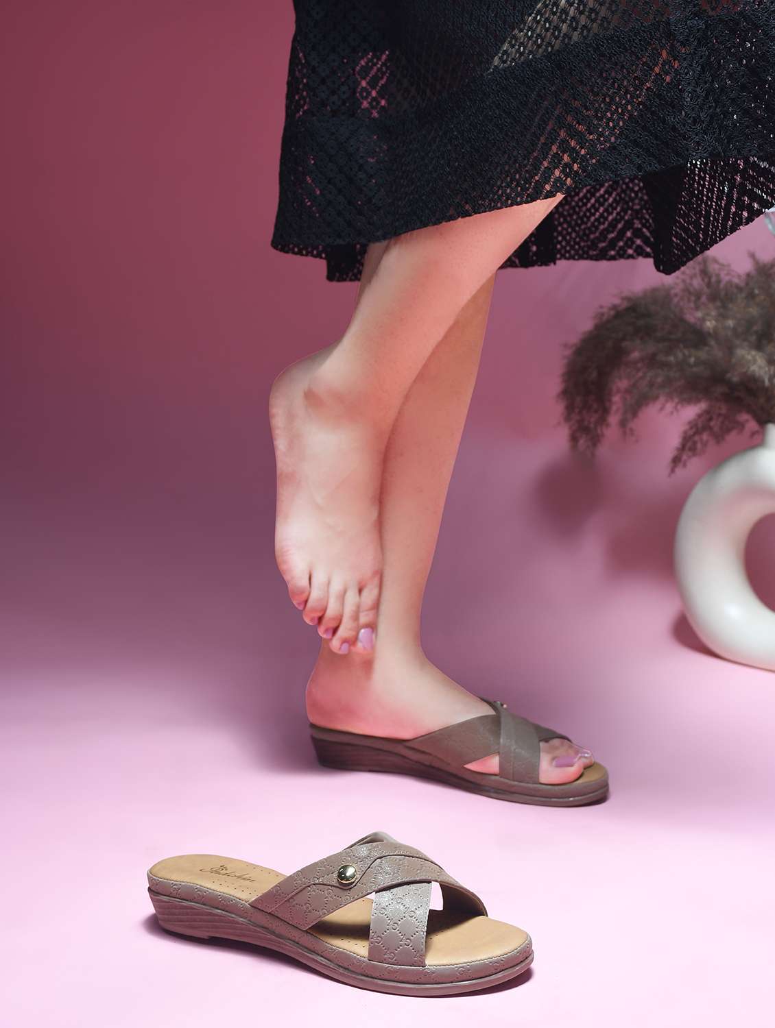 women khaki slip on sandal