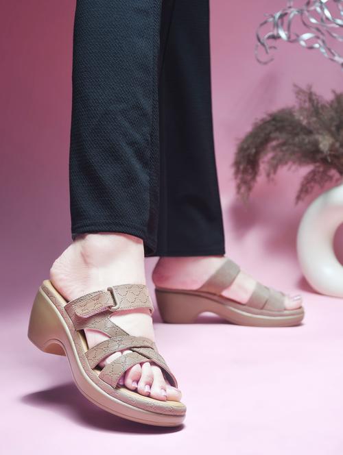 women khaki slip on wedge - 21909561 - Standard Image - 0