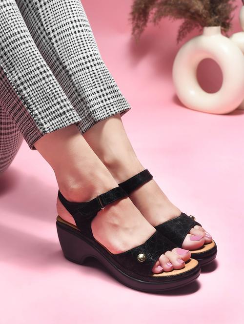 women black ankle strap wedge - 21909563 - Standard Image - 0