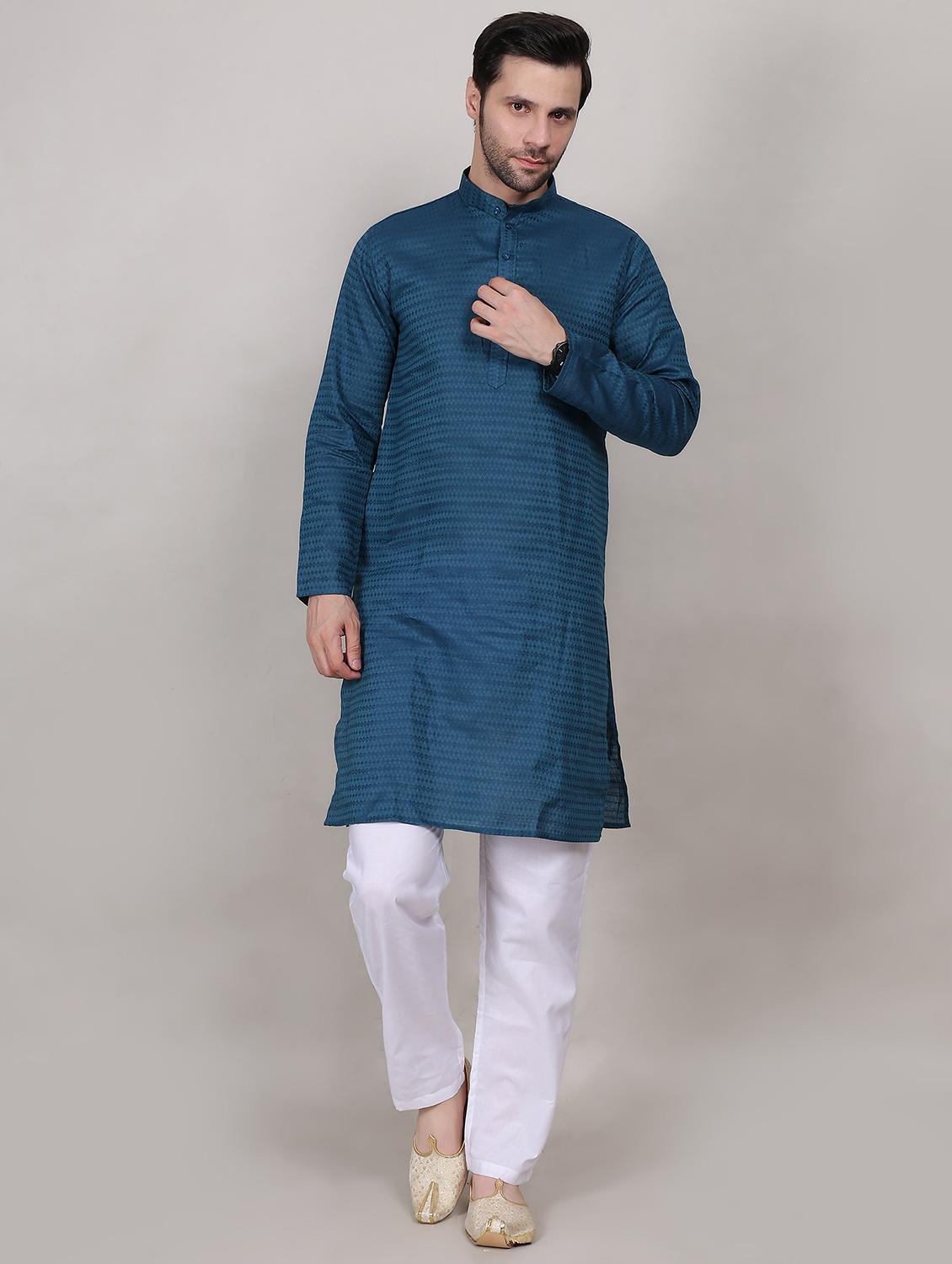 men self design mandarin neck kurta with trousers ethnic wear set
