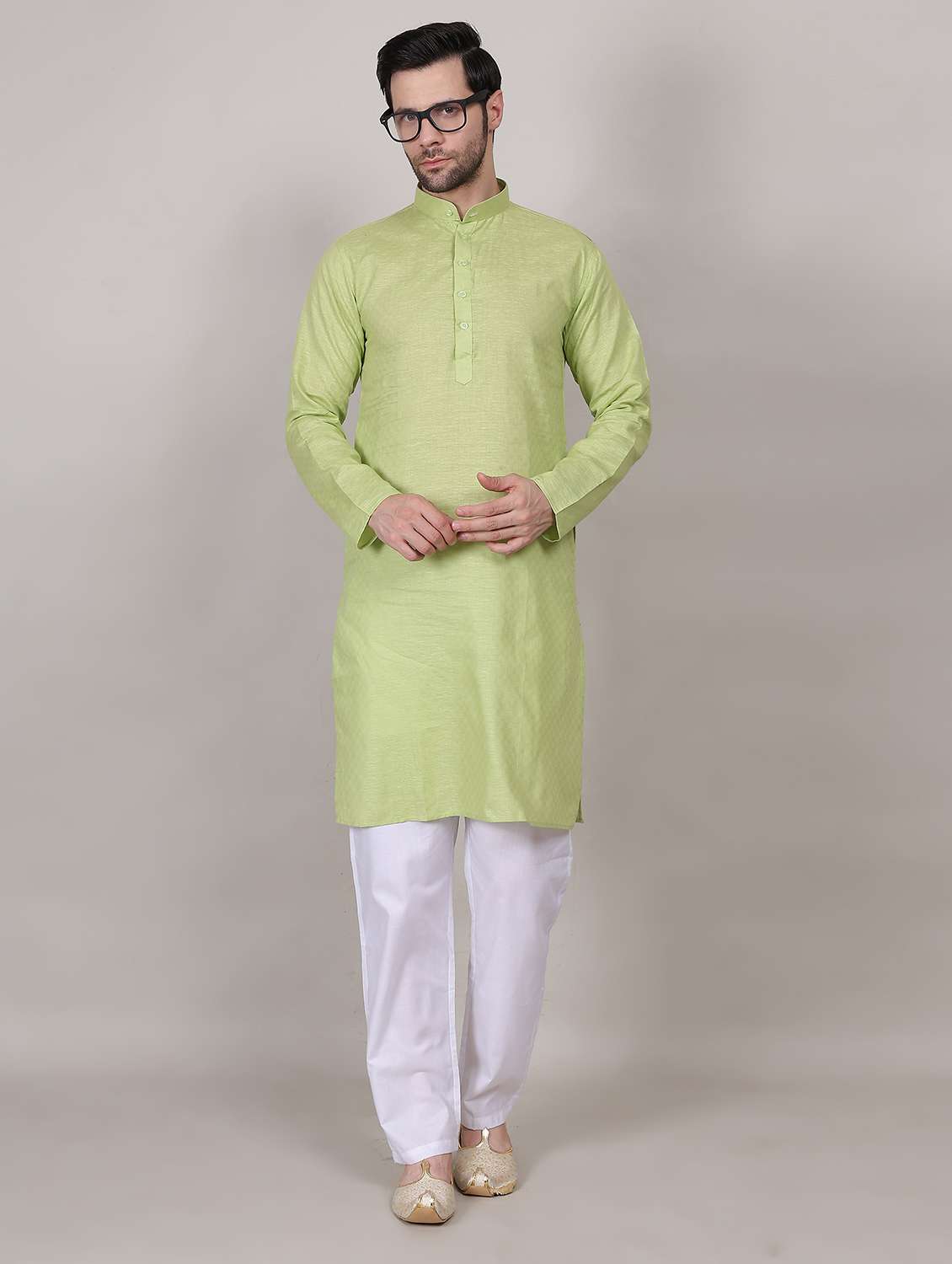 men self design mandarin neck kurta with trousers ethnic wear set