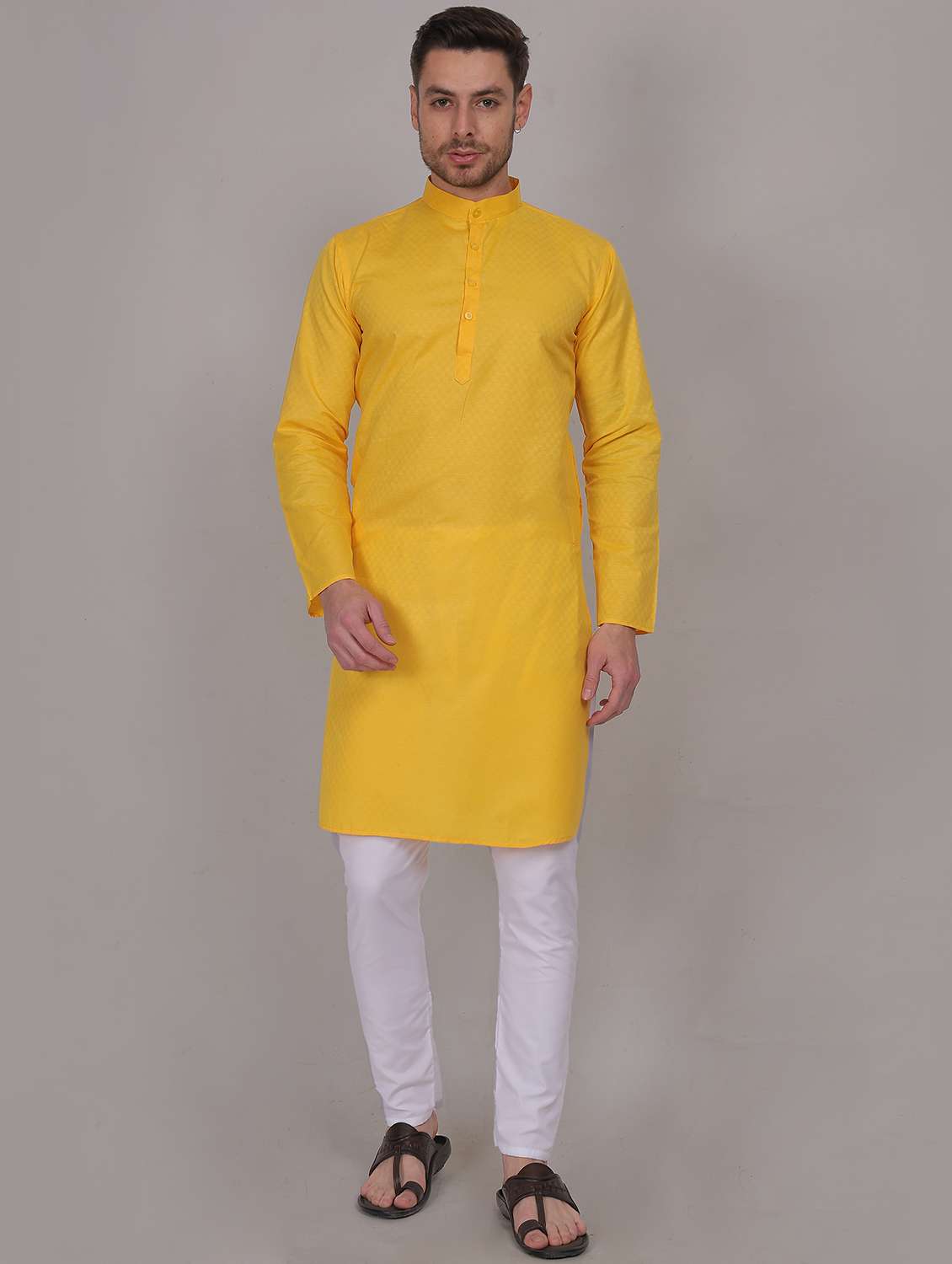 men self design mandarin neck kurta with trousers ethnic wear set