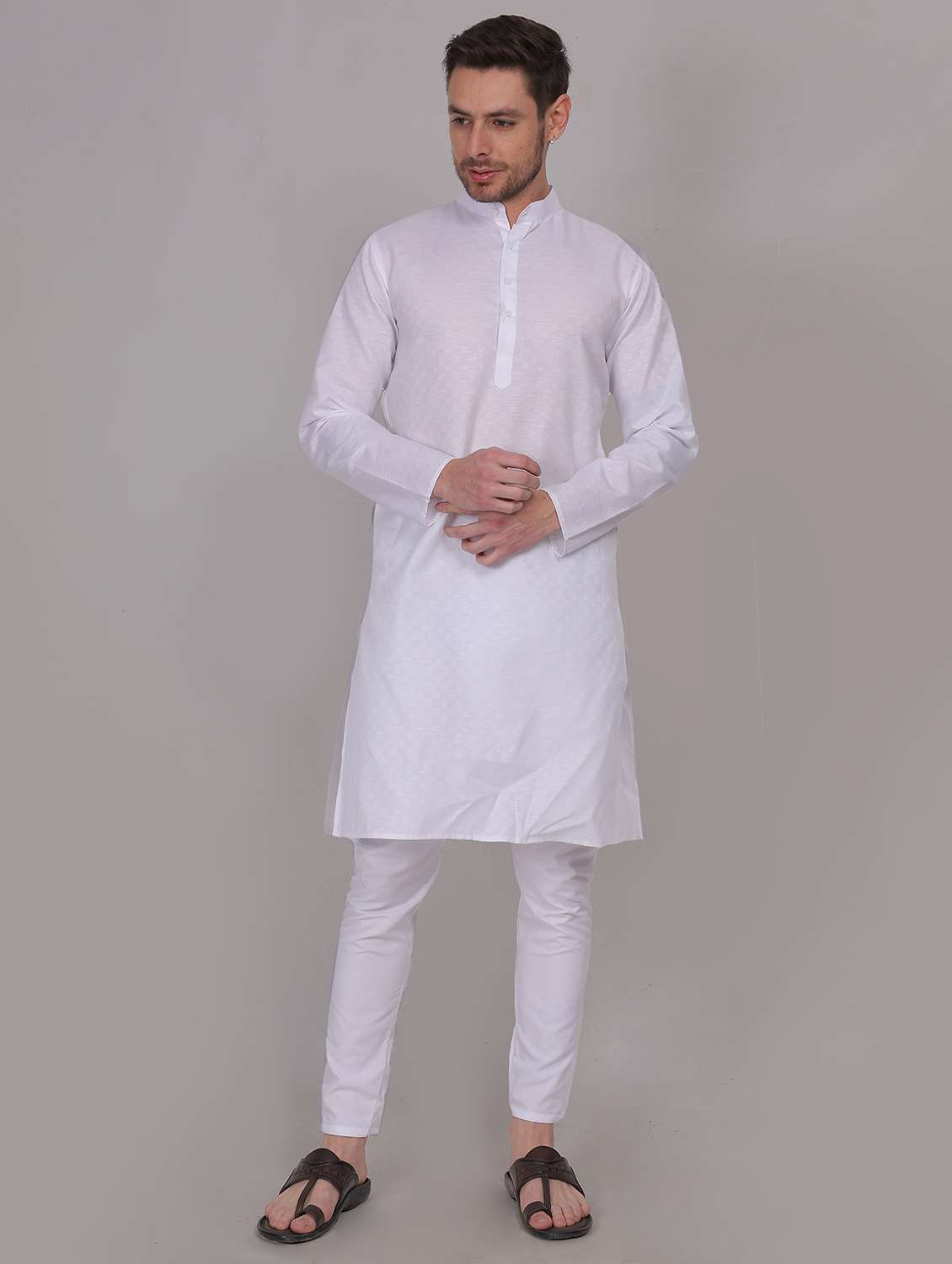 men self design mandarin neck kurta with trousers ethnic wear set