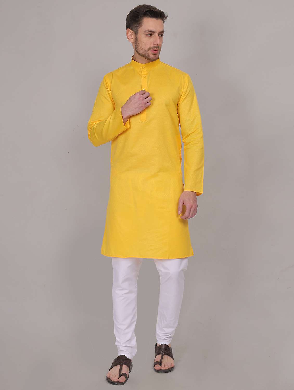 men self design mandarin neck kurta with trousers ethnic wear set
